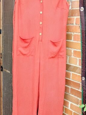 SHEIN Coral Sleeveless Button-Front Jumpsuit